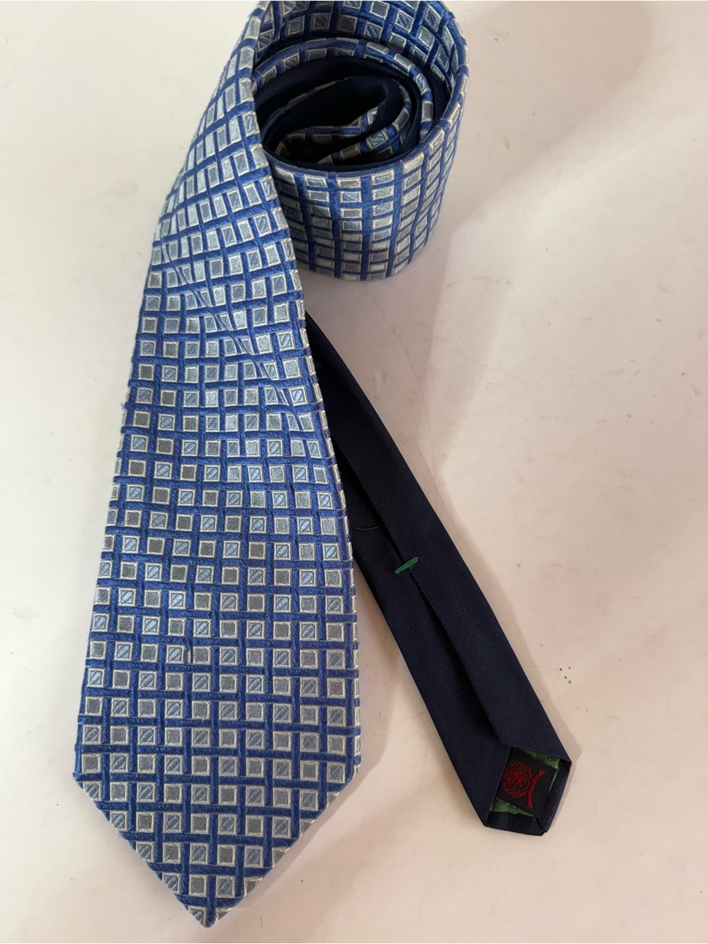 Tommy Hilfiger Blue Geometric Square Silk Tie